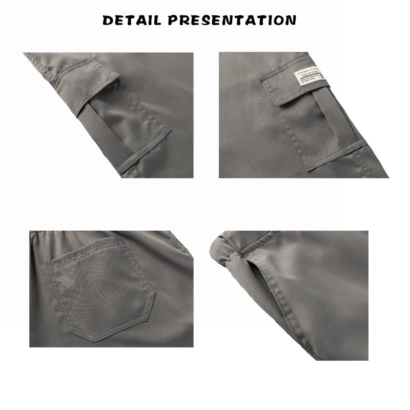 Outdoor Cargo Shorts Male Overalls Elastic Waist Cycling Shorts Multi-pockets Loose Work Shorts Beach Sport Printed Trousers