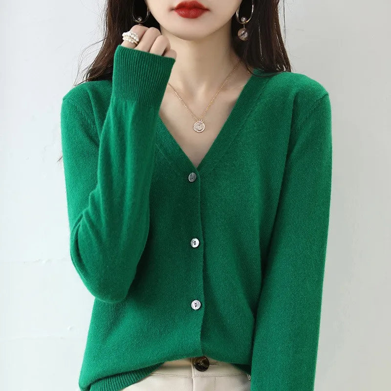 JIAYAN 2025 Spring New Cardigans Women's Clothing Korean Version Tops Solid Color Fashion V-neck Knitted Sweater