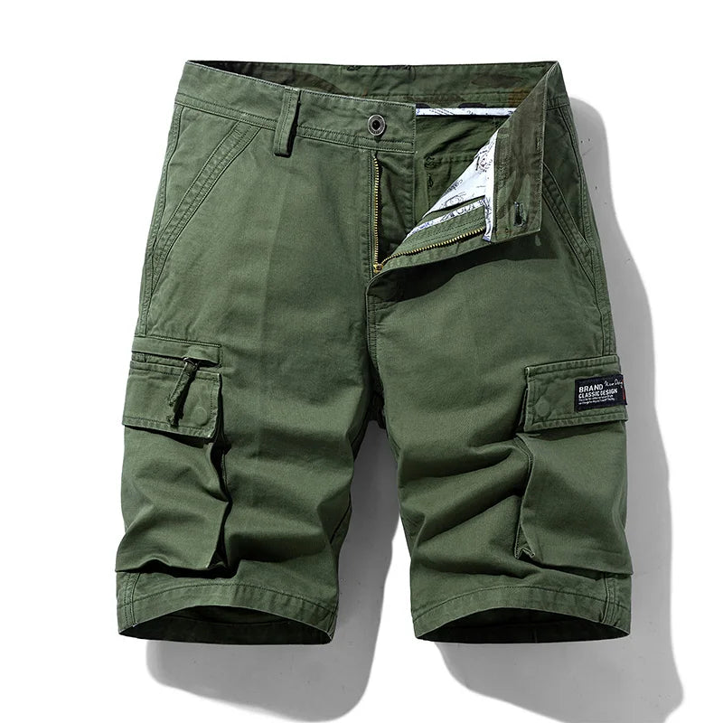 Summer Mens Multi Pockets Cotton Cargo Shorts Men Fashion Solid Quick Dry Shorts Men Outdoor Breathable Military Shorts Male Hot