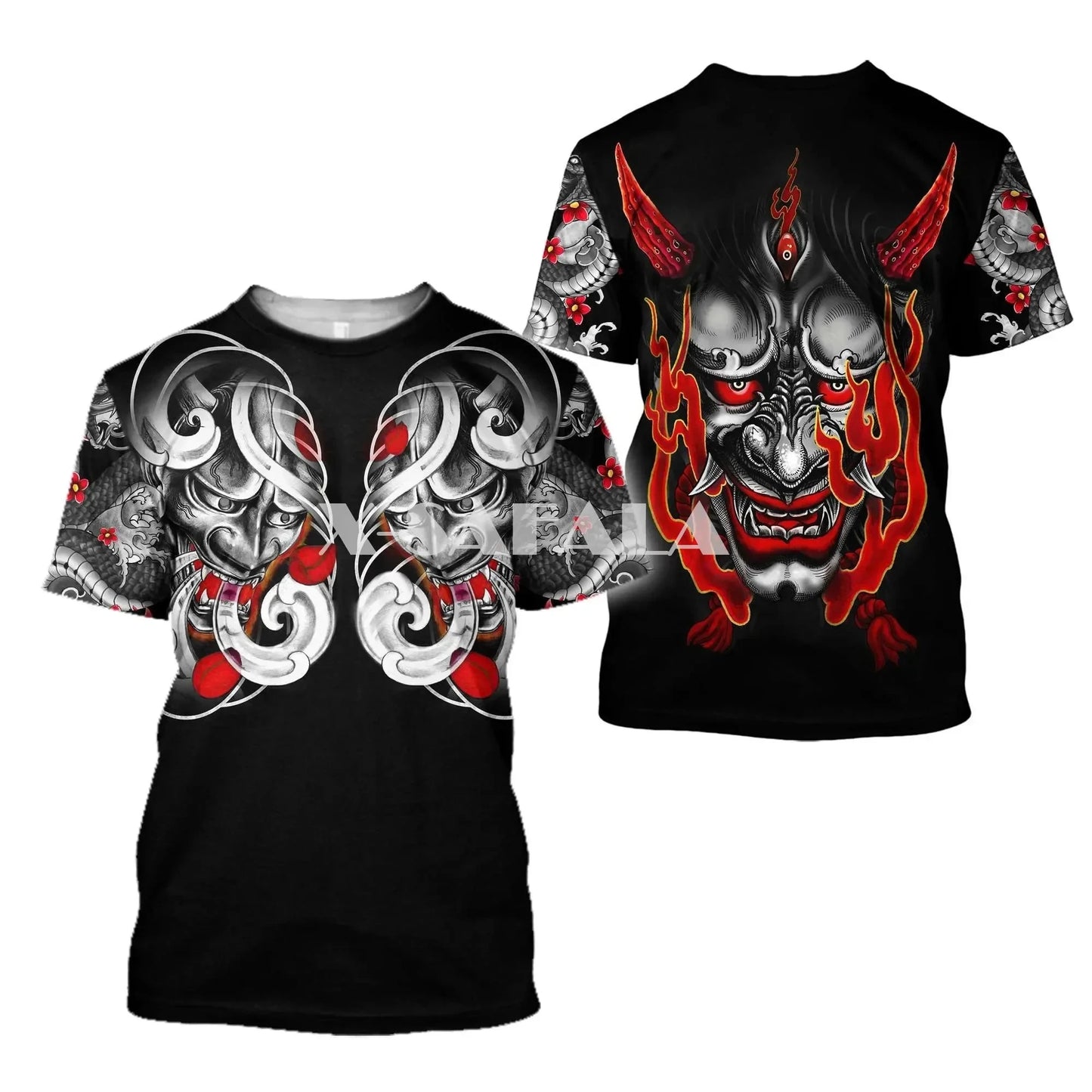 Men's Summer Fashion Samurai Tattoo Pattern Casual Harajuku Streetwear 3D Print Hip Hop Round Neck T-shirts