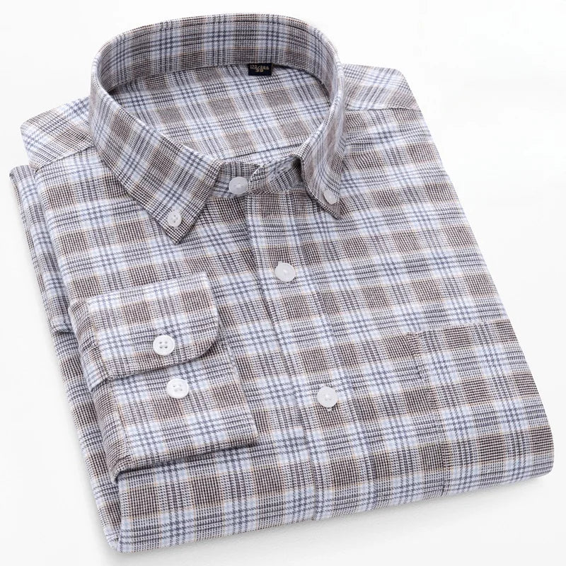 100% Pure Cotton Flannel Men Plaid Shirts Male Business Casual High Quality Pocket Long sleeve Shirt for Men Button Shirt S-5XL