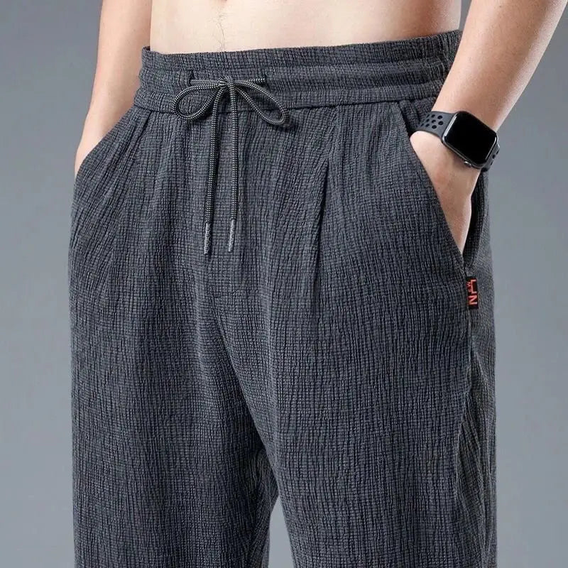 Men's Ice Silk Linen Sports Pants Casual Loose Summer Sweatpants Drawstring Spring Autumn Lightweight Harem Pants