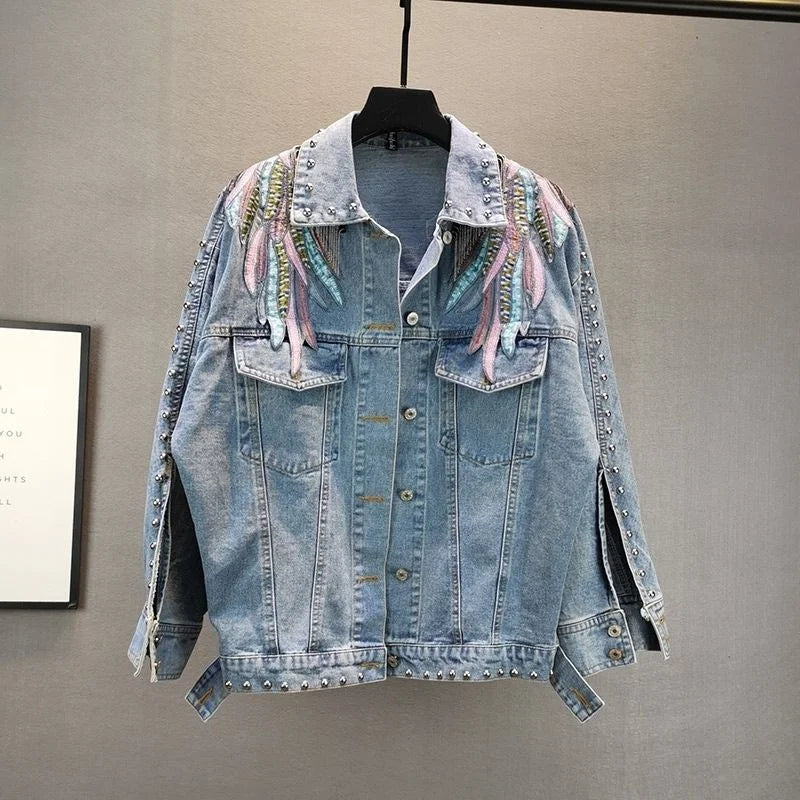 2024 New AutumnFashion Rivet Woman Denim Jacket Long Sleeve Female Jackets Jeans Coat Beading Tassel Denim Coat Outerwear