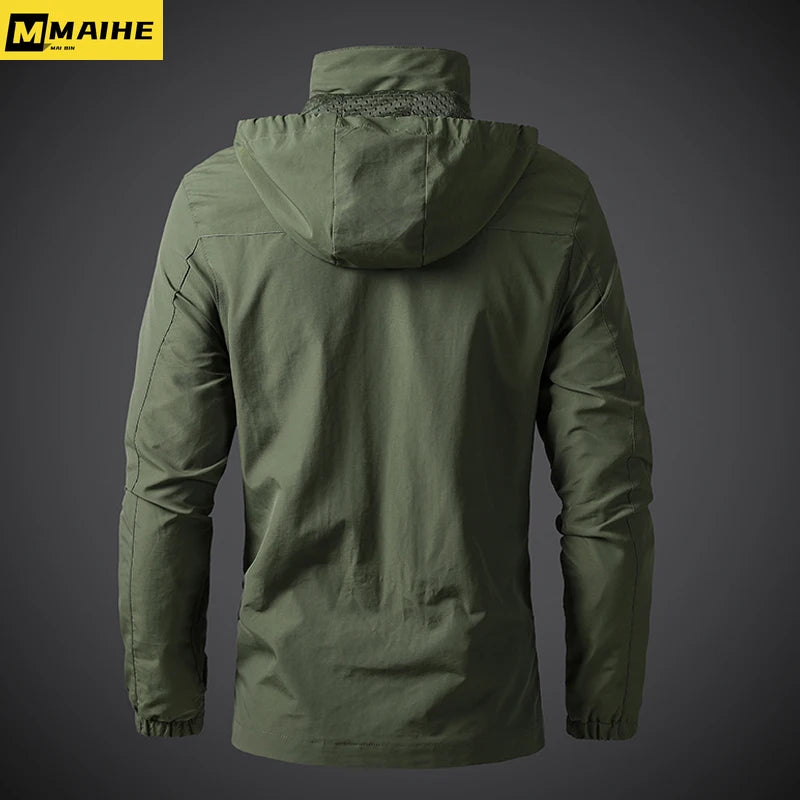 Men's Military Style Hooded Waterproof Windbreaker Jacket Combat Jacket for Autumn Hiking Cycling Bomber Jacket