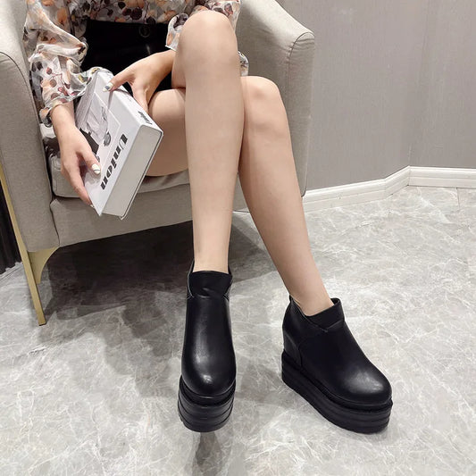 Platform Sneakers Wedge shoes Women Ankle Boots Chunky Height Inside Roman Shoes Spring Autumn High Heels Fashion Ladies Booties