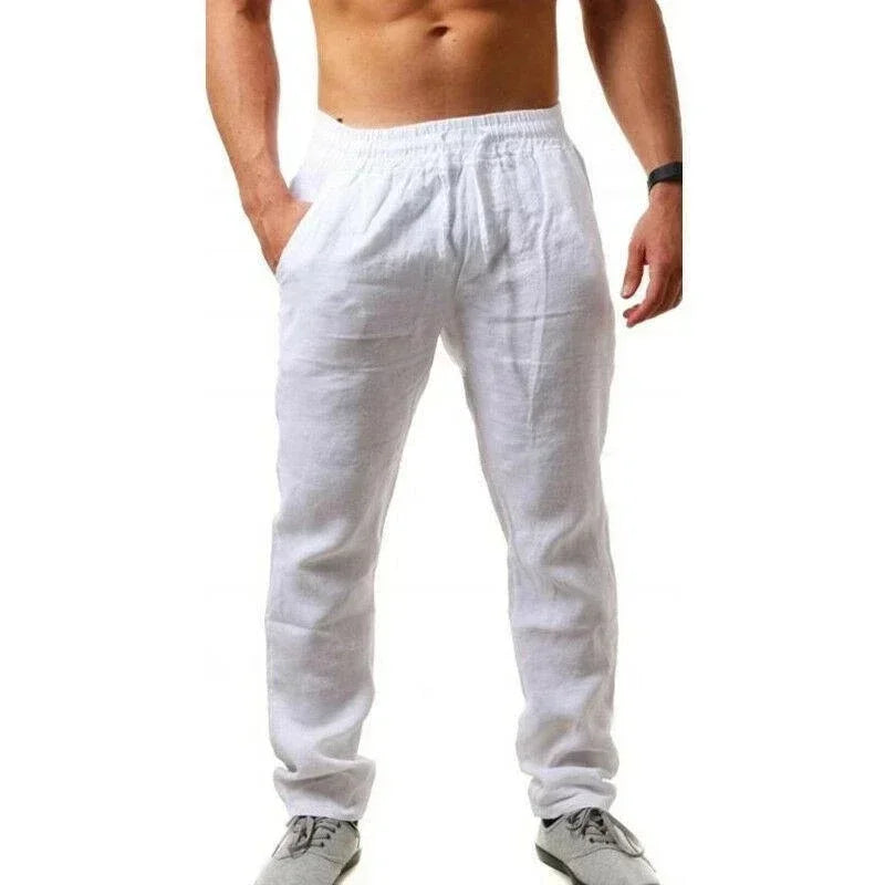 New fashion brand spring/summer men's sports pants hip-hop breathable cotton linen solid color simple drawstring wide leg pants