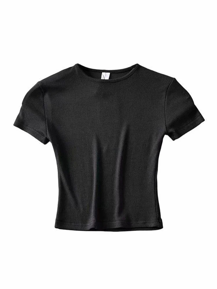 Fashion Casual 2022 Summer Woman Slim Fit t-shirt tight Cotton Short-Sleeve O-neck tee Crop Tops