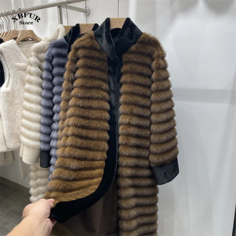 Women's Thick Brown Faux Fur Womens Coat Long Overcoat Fashion Warm Long Trench Coats Winter Fluffy Plush 2024 New Outerwear