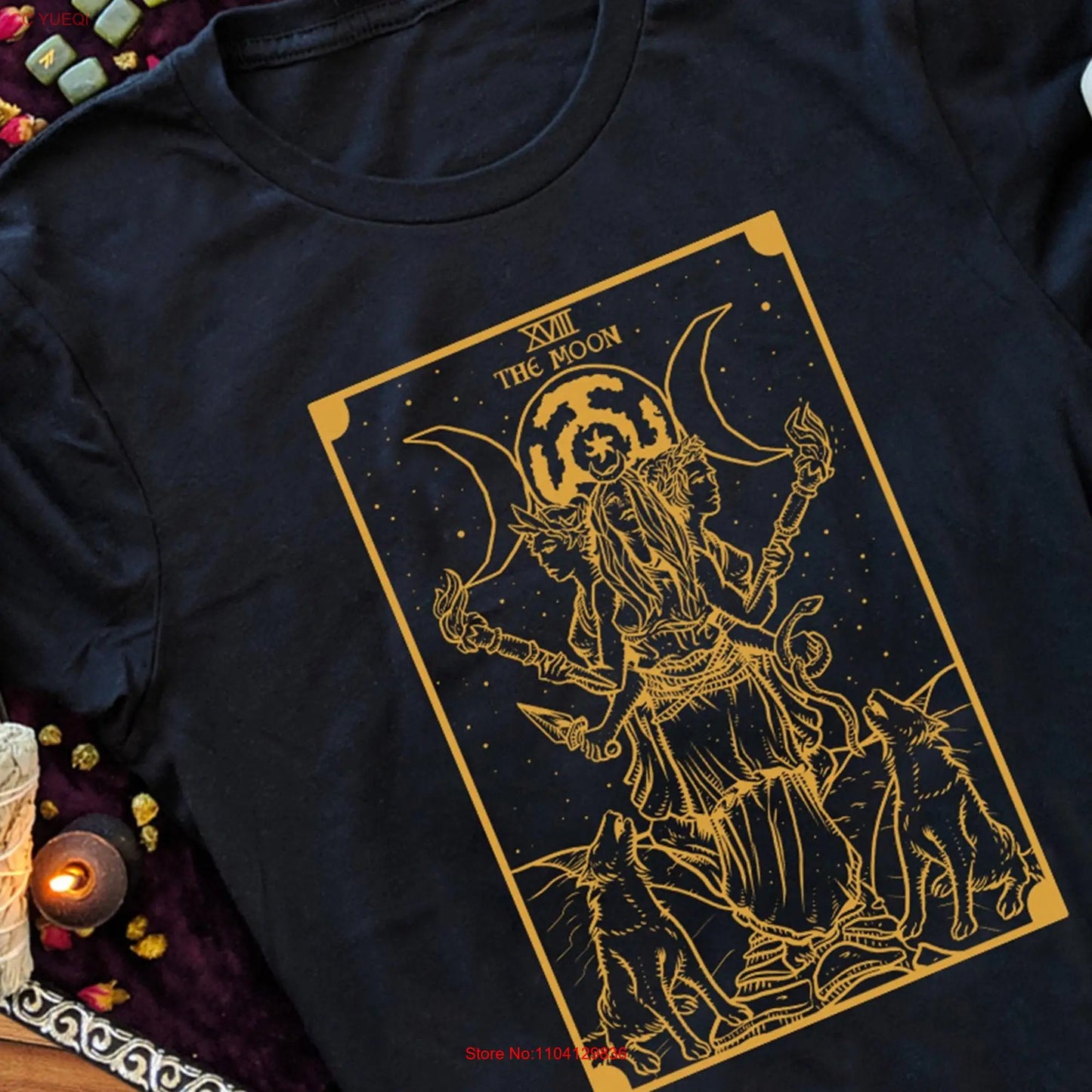 Gold Goddess Hecate Tarot Card T Shirt Triple Moon Hekate Wheel Wiccan Clothing for Women Plus Size Wicca s Witches