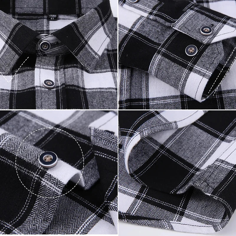 Size 11XL 10XL 9XL Fashion Flannel Plaid Shirts For Men‘s Long Sleeve Cotton Casual Blouse Soft Standard-Fit Shirt Male Clothing