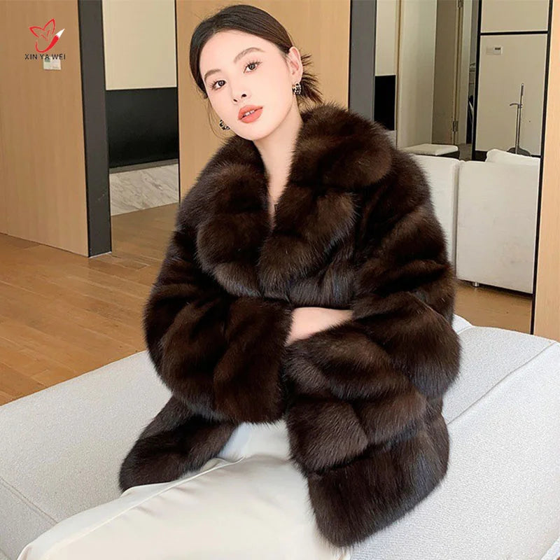 Women's Luxury Winter Fashion Faux Fur Coat Brown Fur Coat Women Thick Warm Outerwears Furs Women Fluffy Faux Fur Jacket Female