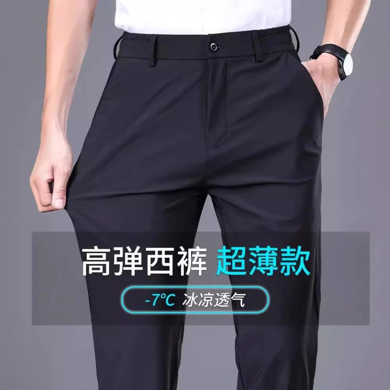 streetwear  mens ice silk casual pants men's trousers moletom masculino 2024summer newstyle business suit baggy men clothing1:1