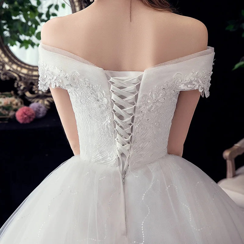 Elegant and Fashionable V-Neck Lace Floral Print Ball Gown Wedding Dress 2024 New One Shoulder Wedding Dress Wedding PartyDress