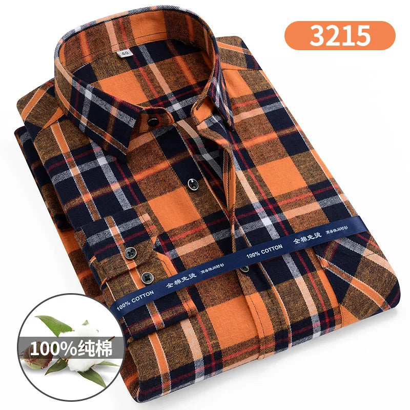 Size 11XL 10XL 9XL Fashion Flannel Plaid Shirts For Men‘s Long Sleeve Cotton Casual Blouse Soft Standard-Fit Shirt Male Clothing