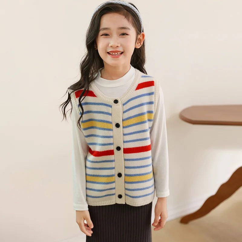 Fashionable Stylish Striped Wool Men's and Women's's Same Vest Autumn and Winter New Sleeveless Cardigan F