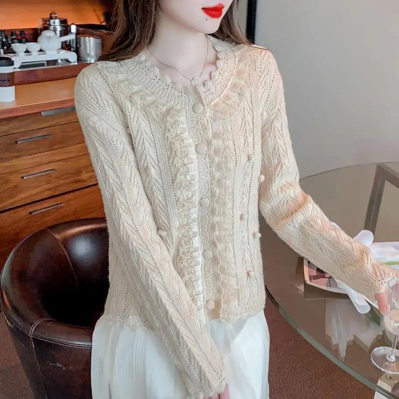 Lace Sweater Jacket Women's New Knitted Cardigan Loose Lazy Top