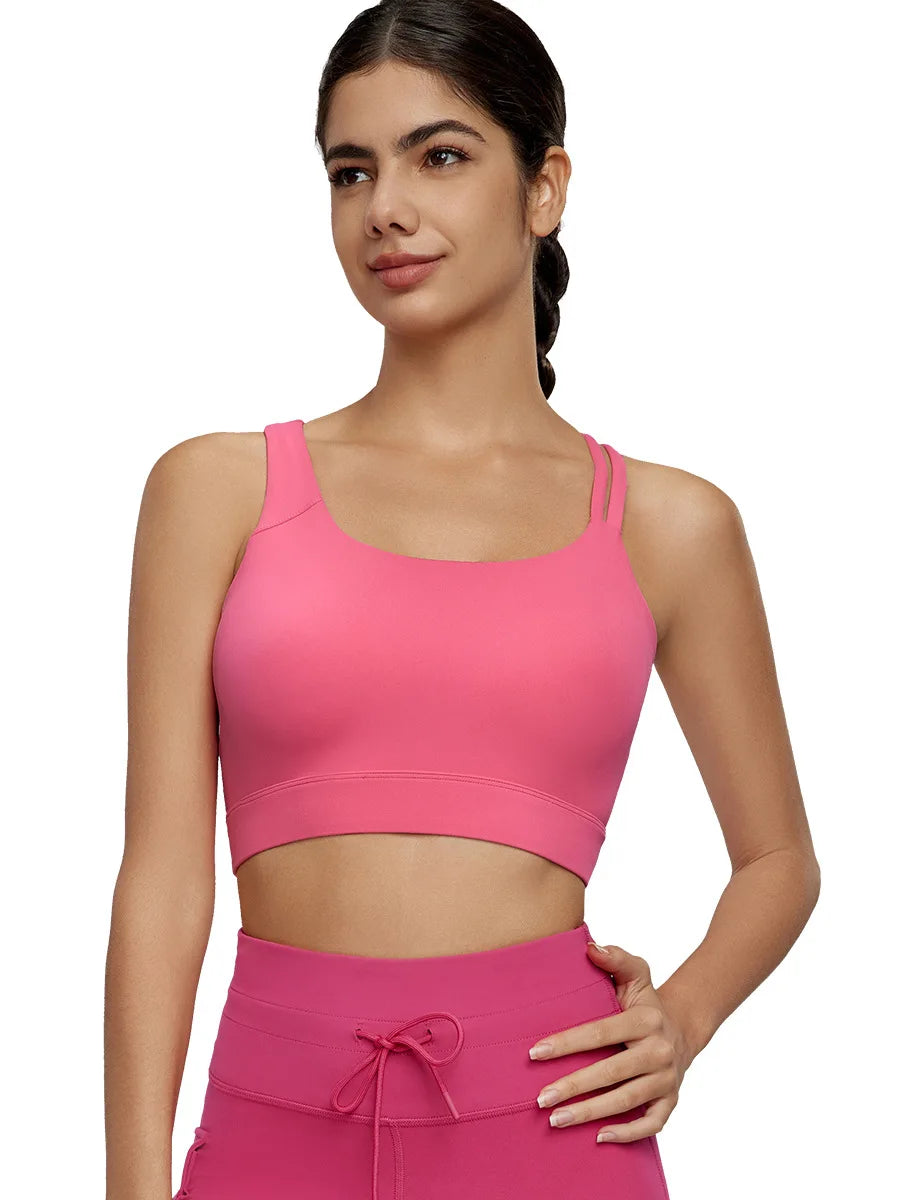 Women's Sexy Sloping Shoulder Yoga Vest Summer Outdoor Cool Fitness Top Sports Bras in Hot Pink Blue Pink Black