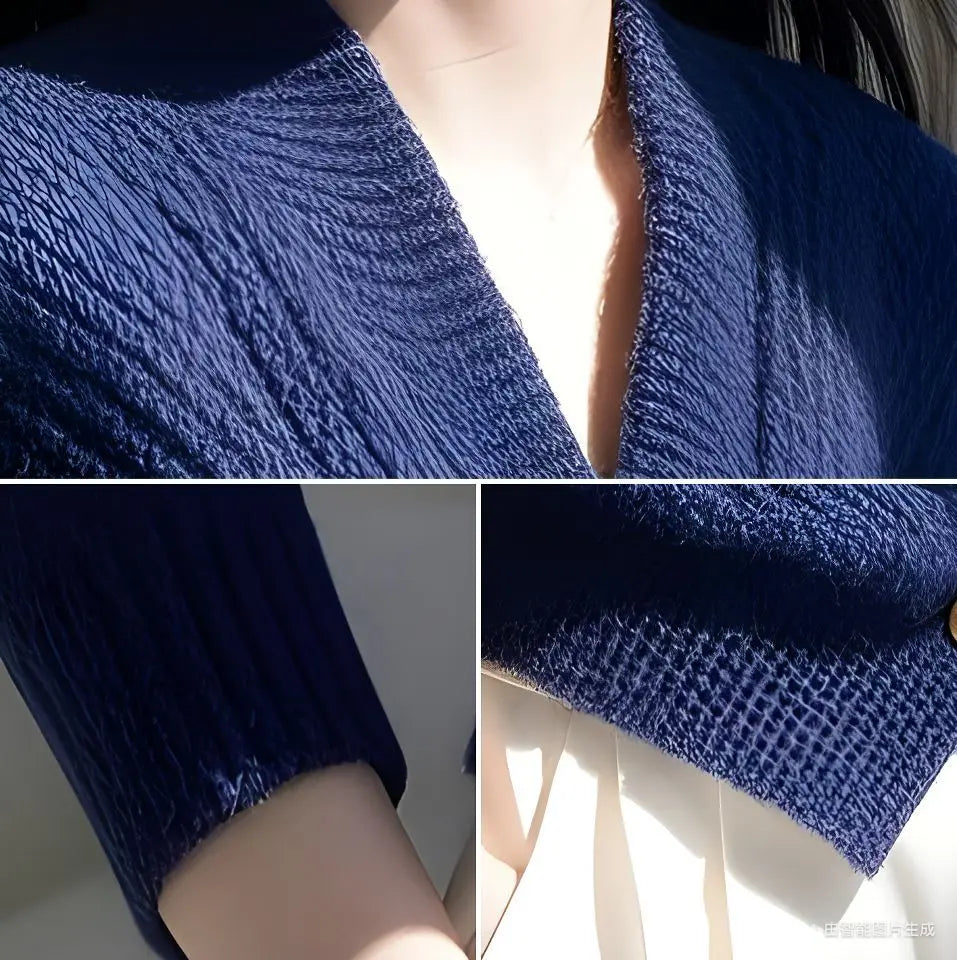 High-end Blue Knitted Sweater Unique Beautiful Cardigan Top for Women