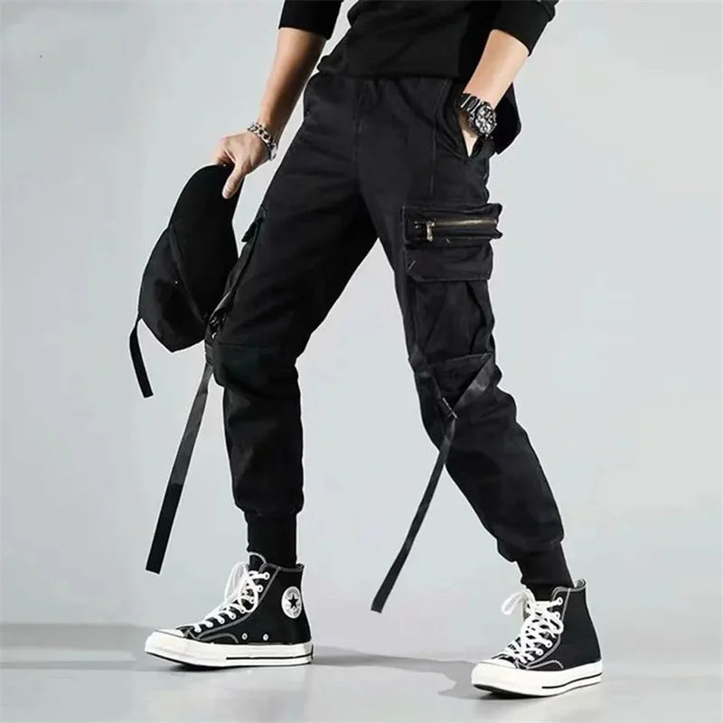 Y2K Joggers Cargo Pants For Men Casual Hip Hop Pocket Mens Trousers Sweatpants Streetwear Ribbons Techwear Black Baggy Pant 브론슨