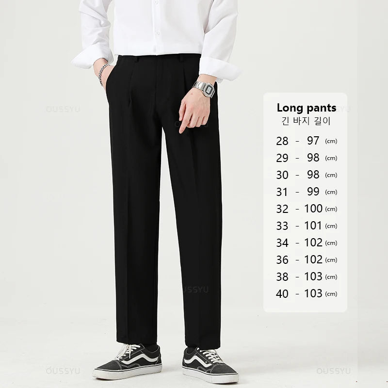 Brand Clothing Smooth Suit Pants Men Business Thin Formal Ankle Length Work Pant Korean Casual Long Trousers Male Oversized 40