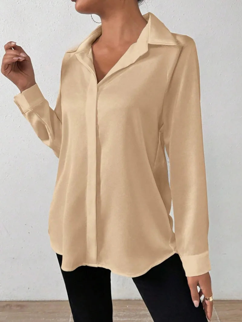 Women's Long Sleeve Silk-like Shirt European American Style Cross-border Clothing High-quality Fashionable Ladies Blouse