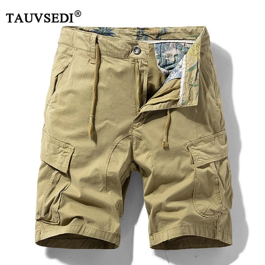 Summer Men Solid Cotton Cargo Shorts Man Casual Outdoor Beach Bermuda Short Pants Male Pockets Jogger Breathable Shorts Trousers