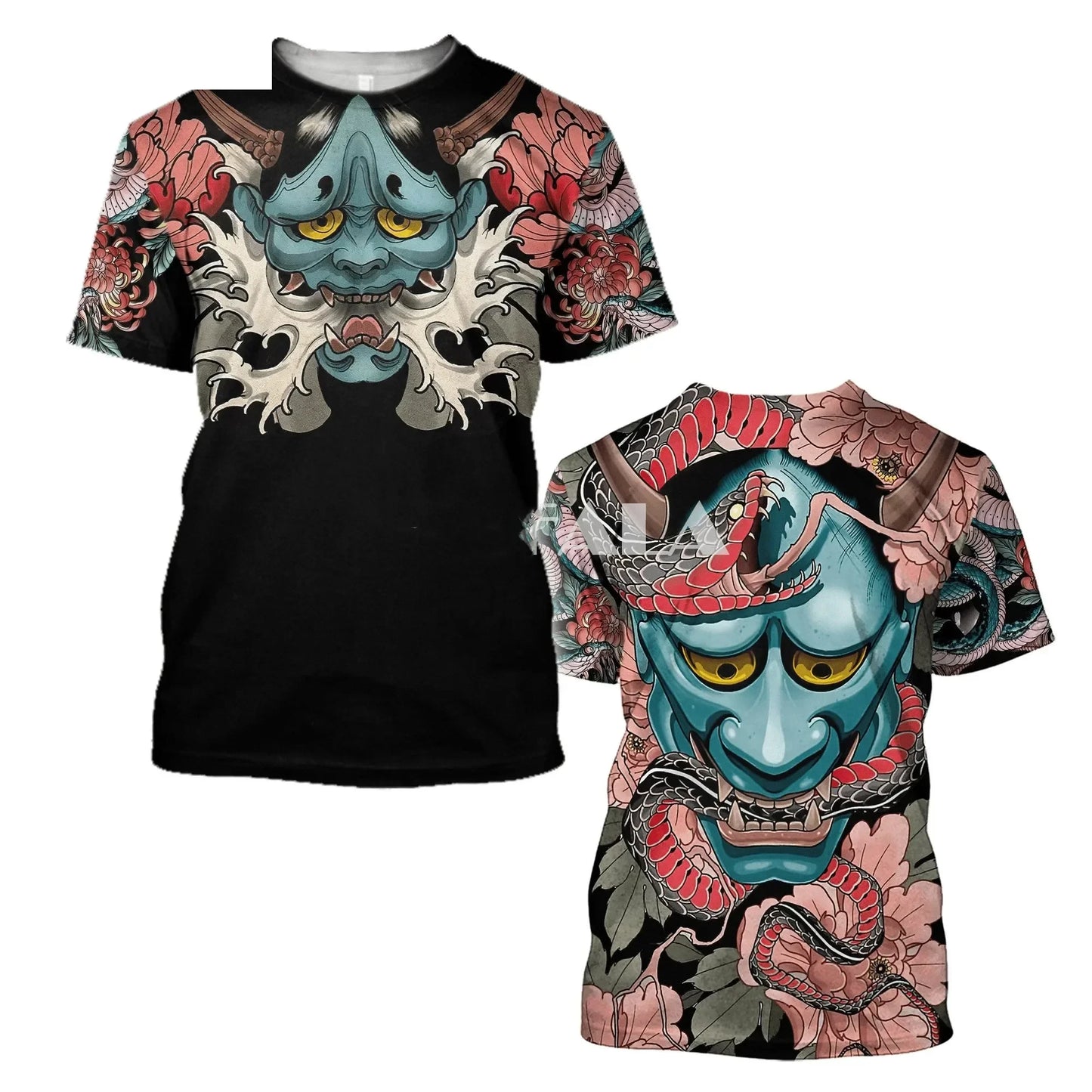 Men's Summer Fashion Samurai Tattoo Pattern Casual Harajuku Streetwear 3D Print Hip Hop Round Neck T-shirts