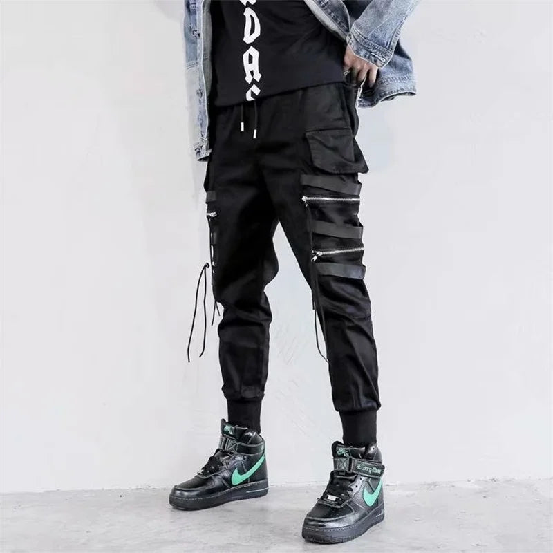 Y2K Joggers Cargo Pants For Men Casual Hip Hop Pocket Mens Trousers Sweatpants Streetwear Ribbons Techwear Black Baggy Pant 브론슨