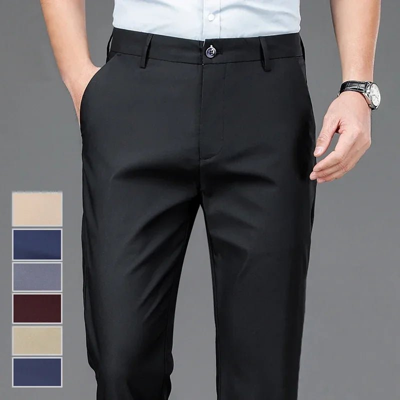 Men's Stretchy Casual Pants Business Suit Pants Spring Summer Breathable Dress Pants Full Length Homme Work Trousers