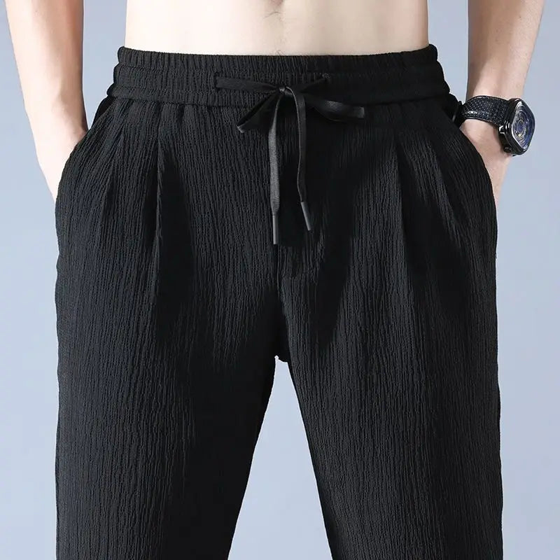 Men's Ice Silk Linen Sports Pants Casual Loose Summer Sweatpants Drawstring Spring Autumn Lightweight Harem Pants