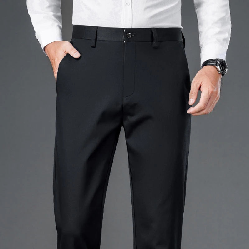 Men's Casual Stretch Pants Quick Dry Sportswear Straight Fit Full Length Office Trousers Black Navy Spring Autumn