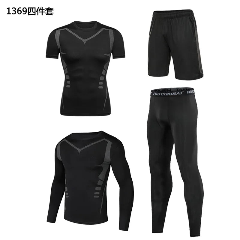 Sportswear Gym Fitness Tracksuit Men's Running Sets Compression Basketball Underwear Tights Jogging Sports Suits Clothes Dry Fi