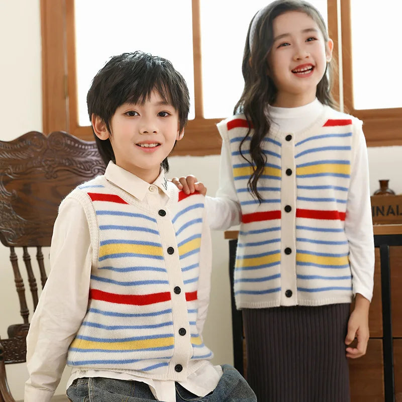 Fashionable Stylish Striped Wool Men's and Women's's Same Vest Autumn and Winter New Sleeveless Cardigan F