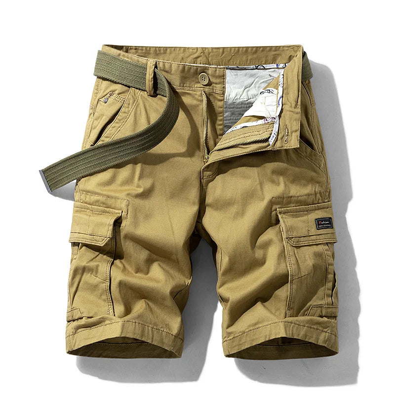 Summer Mens Multi Pockets Cotton Cargo Shorts Men Fashion Solid Quick Dry Shorts Men Outdoor Breathable Military Shorts Male Hot