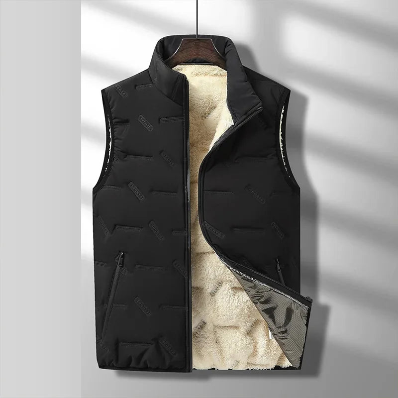 Men's Autumn Sleeveless Parka 2024 Winter Vest Jackets Casual Waterproof Vest Coats Mens Down Cotton Fleece Thick Thermal Vests