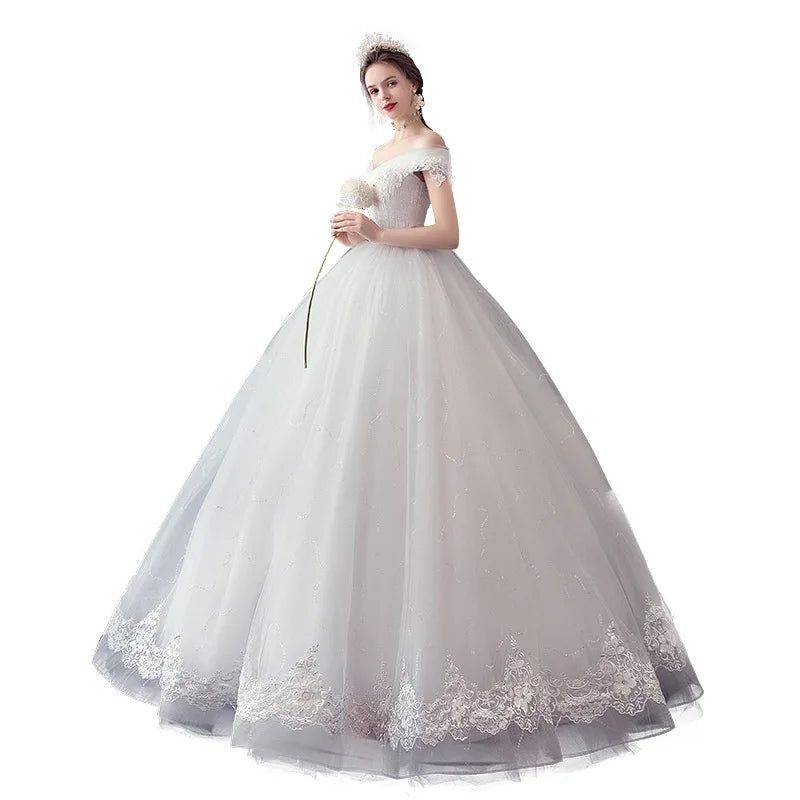 Elegant and Fashionable V-Neck Lace Floral Print Ball Gown Wedding Dress 2024 New One Shoulder Wedding Dress Wedding PartyDress