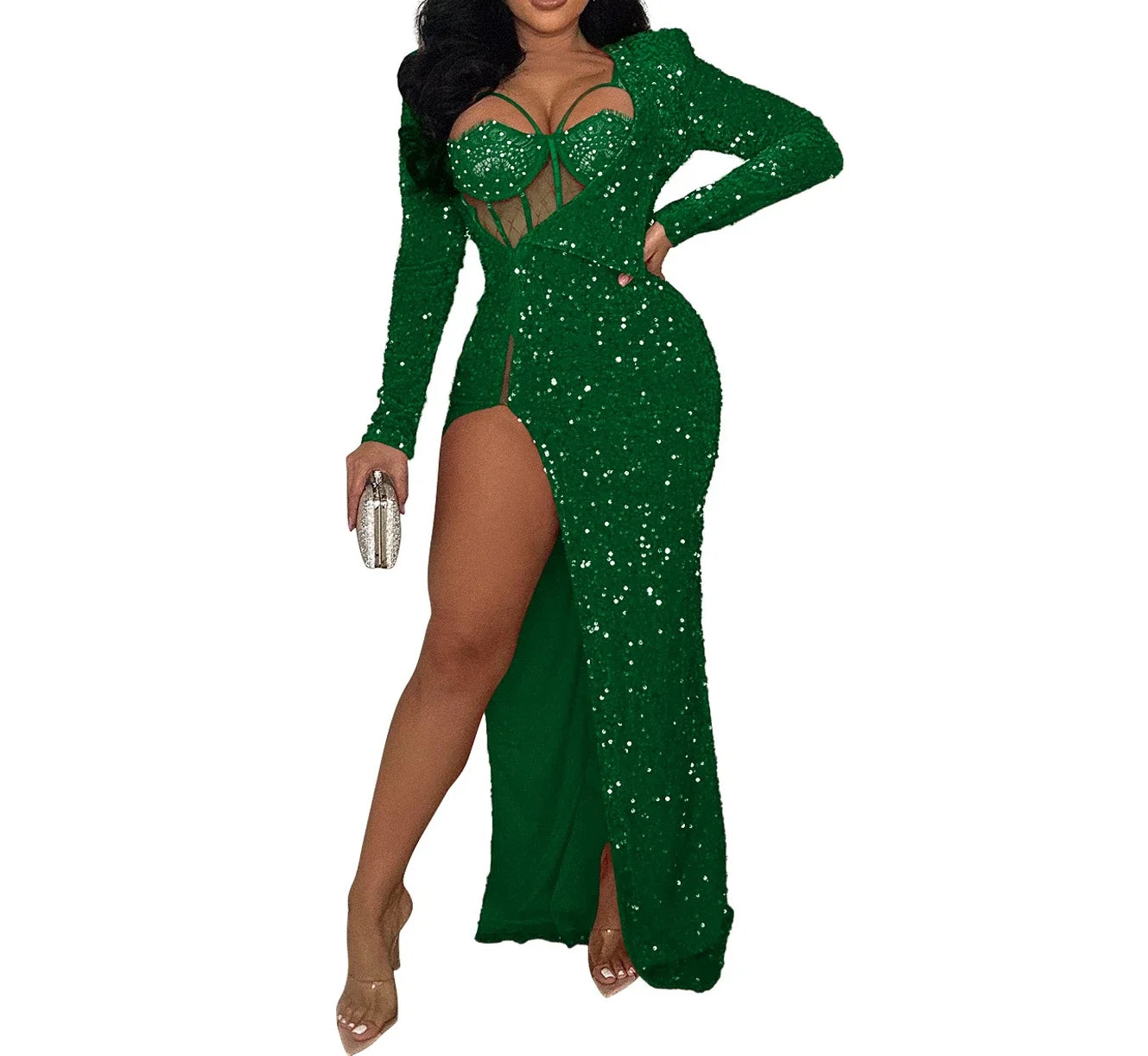 Luxury Dresses Women 2024 Sequin Elegant Party Dresses Woman Long Slit Dress Sexy Cocktail Prom Formal Evening Dresses HXY518