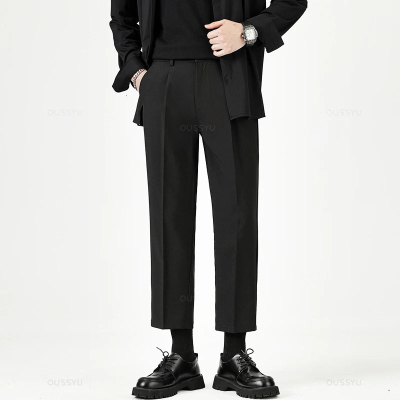 Brand Clothing Smooth Suit Pants Men Business Thin Formal Ankle Length Work Pant Korean Casual Long Trousers Male Oversized 40