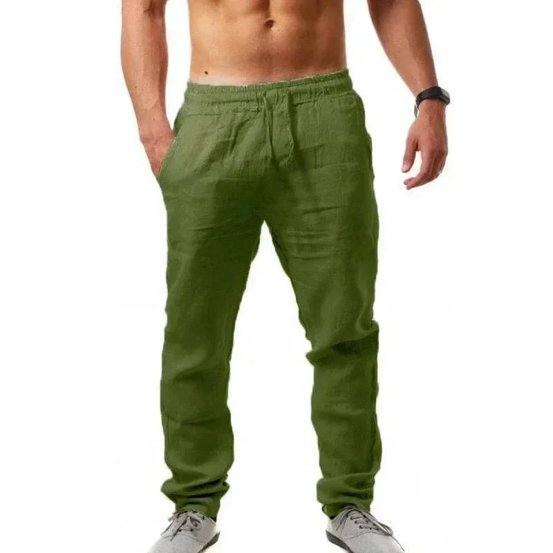 New fashion brand spring/summer men's sports pants hip-hop breathable cotton linen solid color simple drawstring wide leg pants