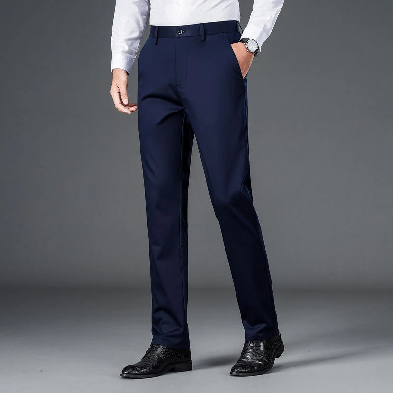 Men's Casual Stretch Pants Quick Dry Sportswear Straight Fit Full Length Office Trousers Black Navy Spring Autumn