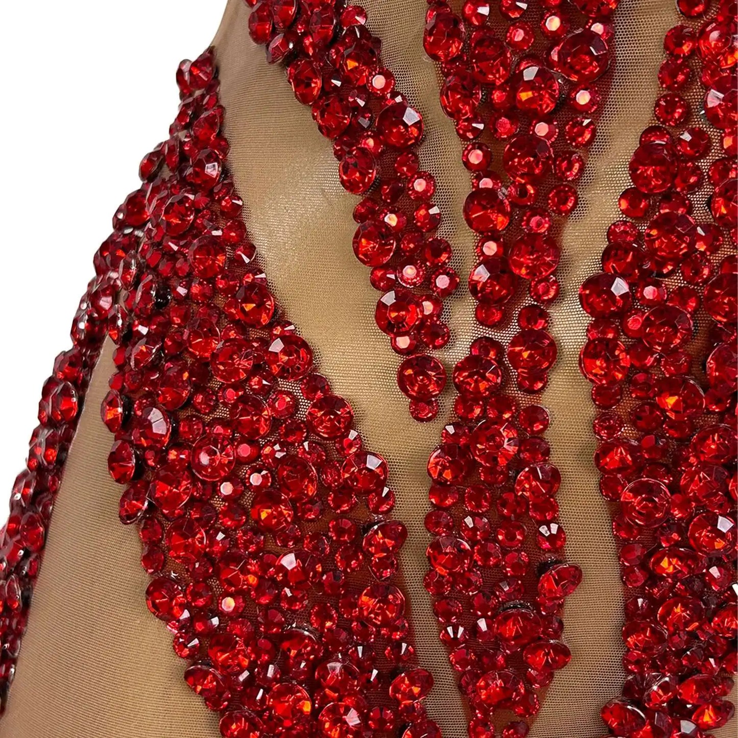 Sparkly Red Rhinestones Mesh See Through Short Dress for Women Sexy Celebrate Birthday Wedding Evening Prom Dress Xuelian