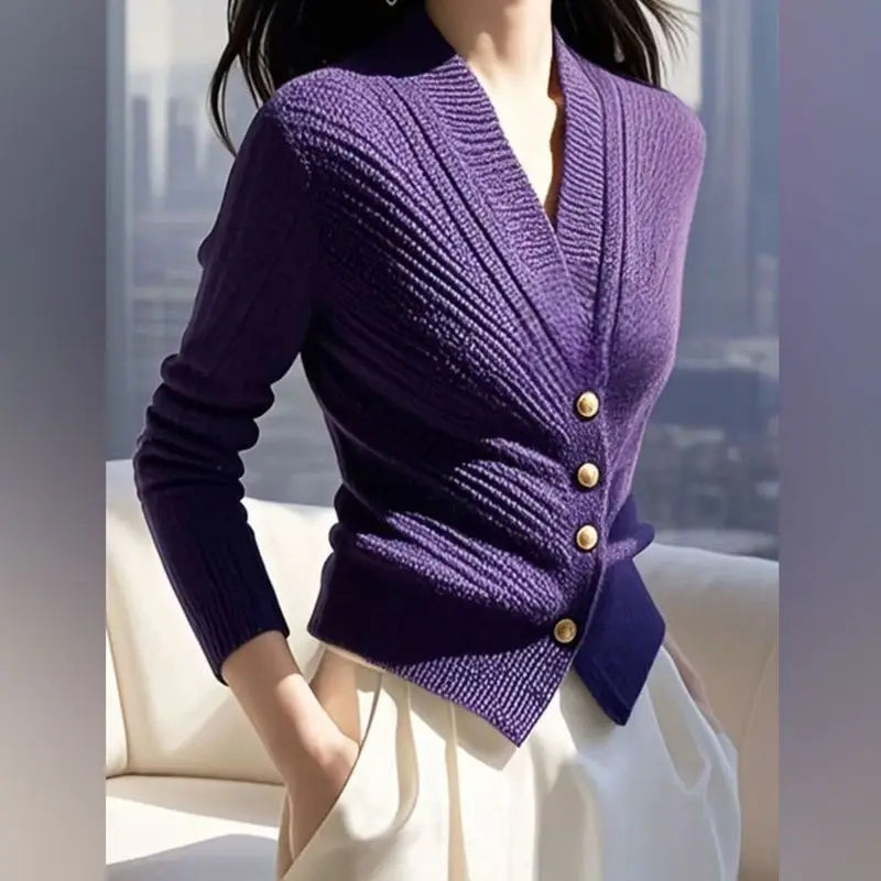 High-end Blue Knitted Sweater Unique Beautiful Cardigan Top for Women