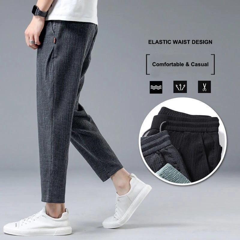 Men's Ice Silk Linen Sports Pants Casual Loose Summer Sweatpants Drawstring Spring Autumn Lightweight Harem Pants