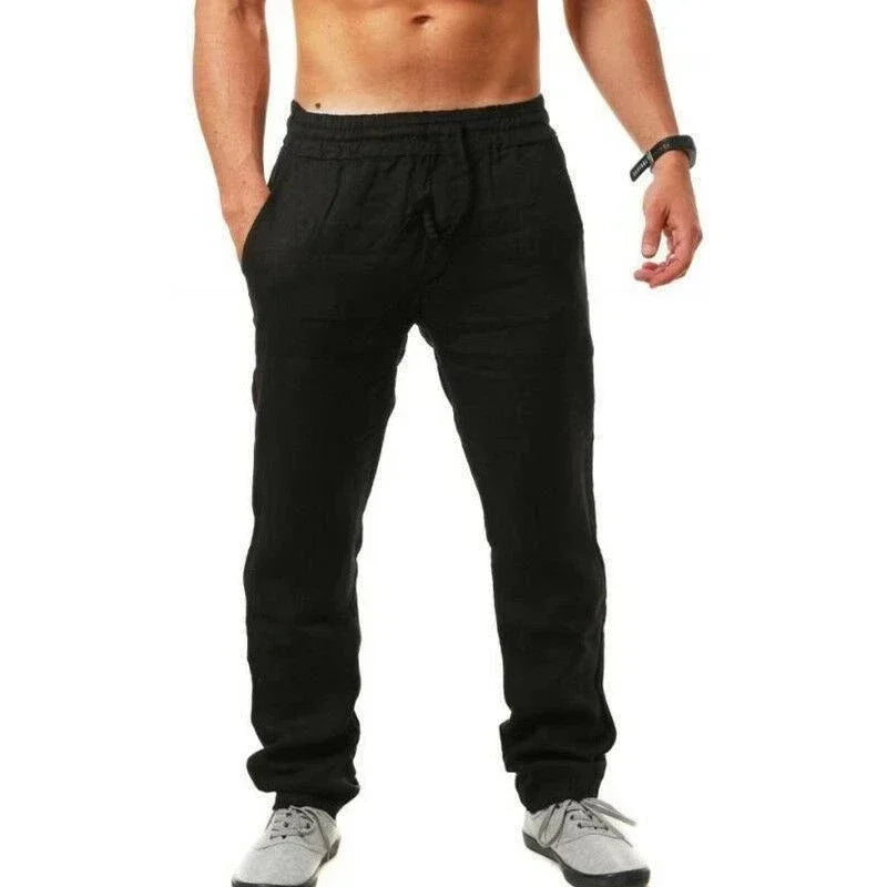 New fashion brand spring/summer men's sports pants hip-hop breathable cotton linen solid color simple drawstring wide leg pants