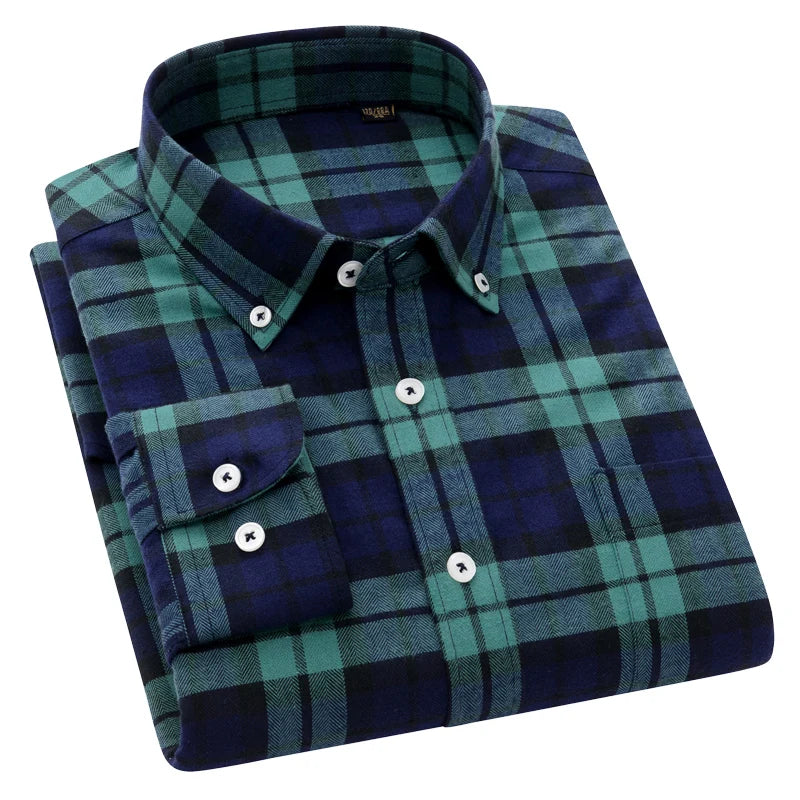 100% Pure Cotton Flannel Men Plaid Shirts Male Business Casual High Quality Pocket Long sleeve Shirt for Men Button Shirt S-5XL