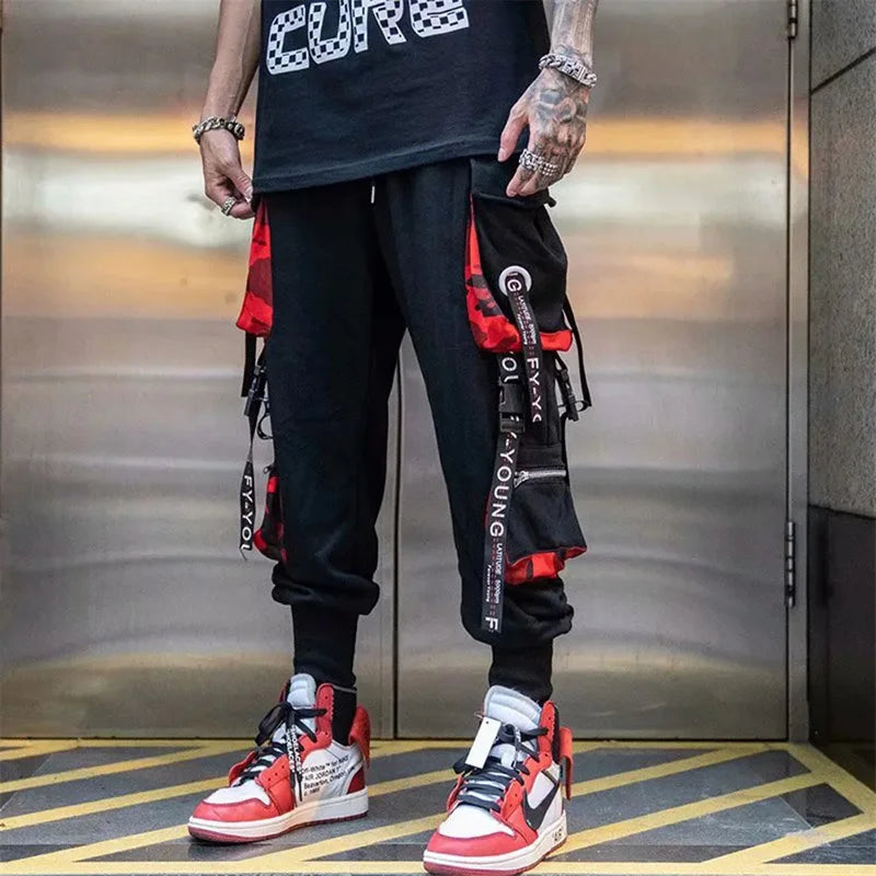 Y2K Joggers Cargo Pants For Men Casual Hip Hop Pocket Mens Trousers Sweatpants Streetwear Ribbons Techwear Black Baggy Pant 브론슨