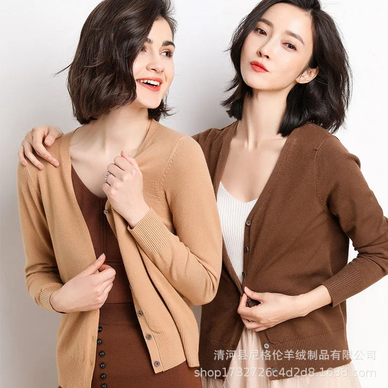 JIAYAN 2025 Spring New Cardigans Women's Clothing Korean Version Tops Solid Color Fashion V-neck Knitted Sweater