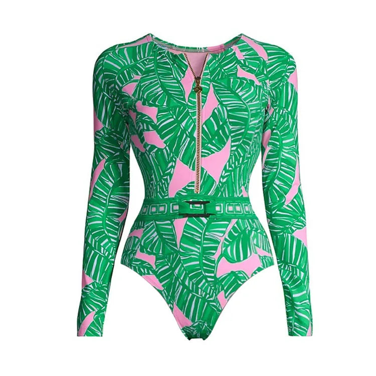 Sexy One Piece Women Long Sleeve Swimwear with Skirt Hollow Out Swimsuit Ruffle Bikinis Luxury Monokini Beach Wear Bathing Suit