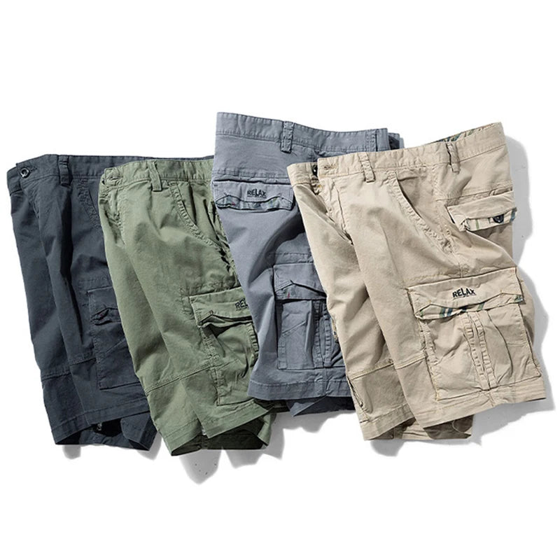 Summer Mens Multi Pockets Cotton Cargo Shorts Men Fashion Solid Quick Dry Shorts Men Outdoor Breathable Military Shorts Male Hot