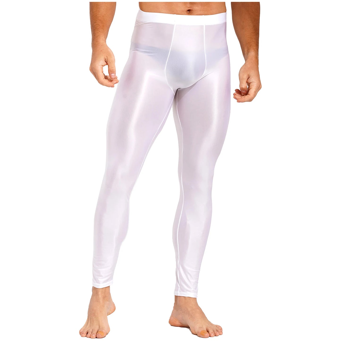 Men's Glossy Oil Tights Long Pants Skinny Leg Trousers Underwear Solid Color Leggings for Exercise Running Gym Fitness Workout